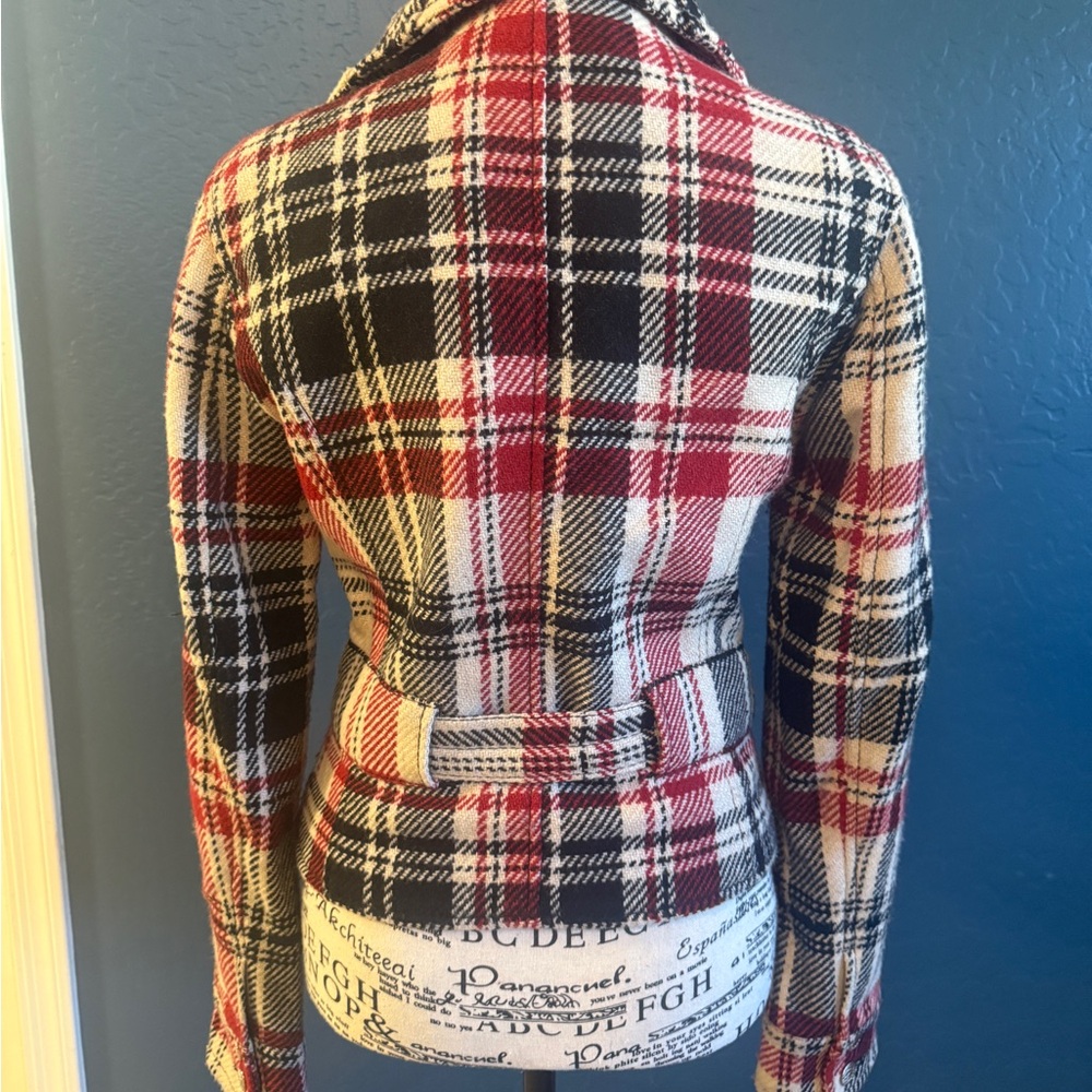 Express Red and Black Plaid Women's Moto Jacket Blazer - Picture 4 of 10
